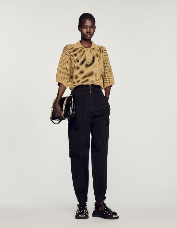 Sandro Cropped mesh knit sweater
