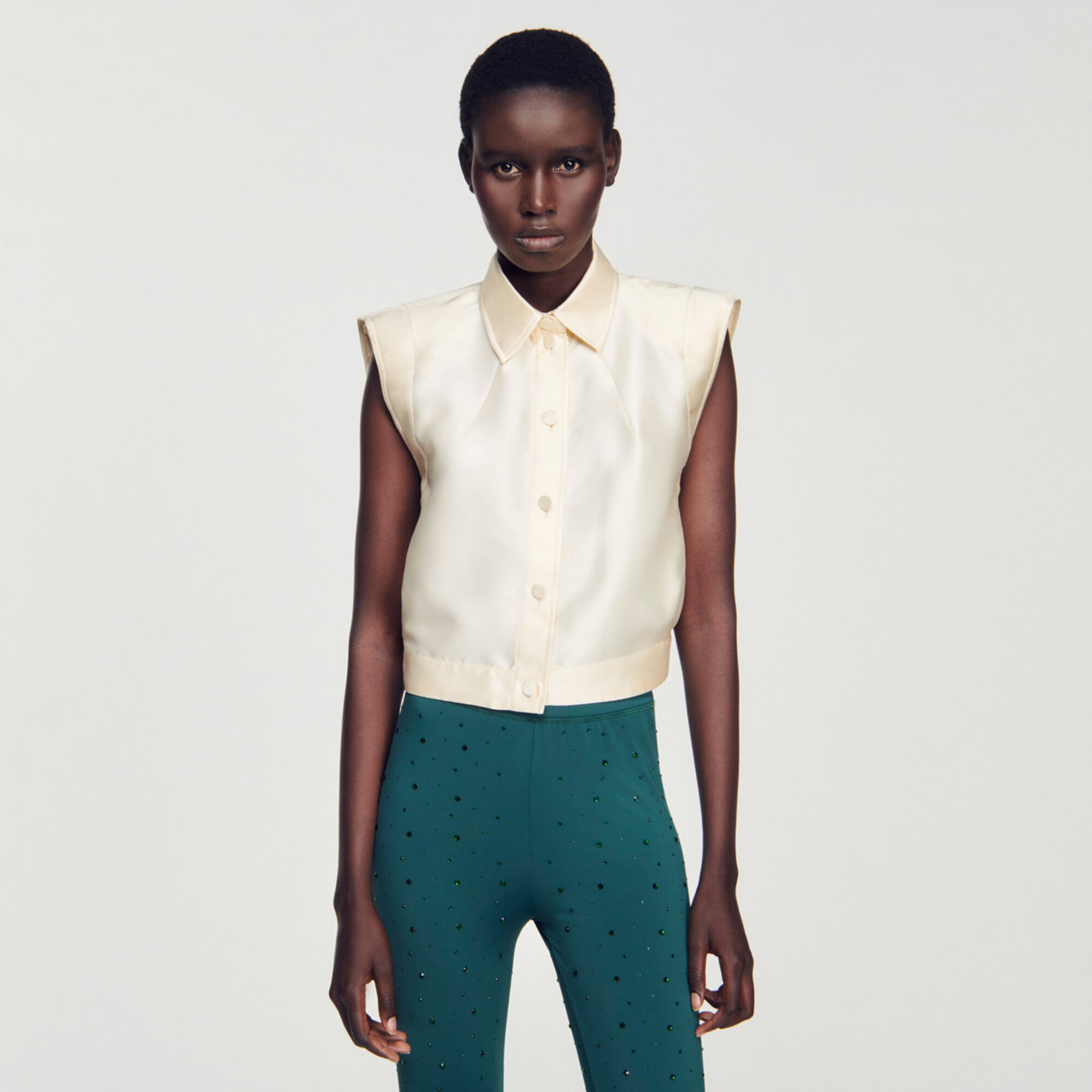Limon Cropped satin shirt - Tops & Shirts | Sandro Paris