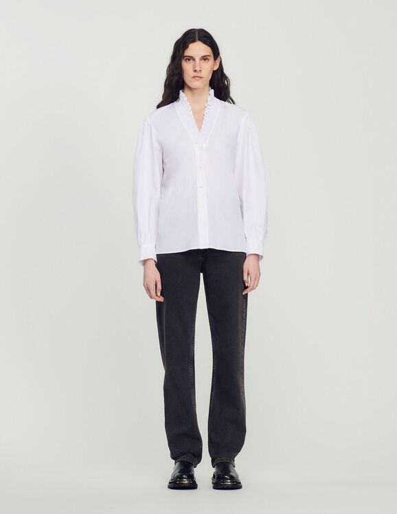 Lisandra Cotton shirt with fancy collar - Tops & Shirts | Sandro Paris
