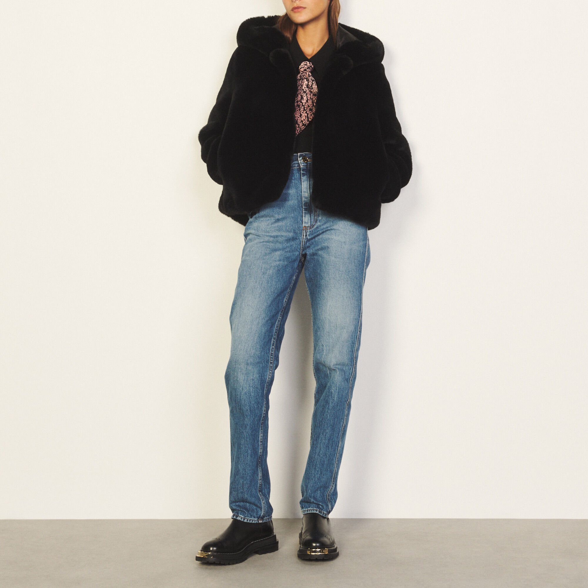 Sandro faux fur hooded jacket top