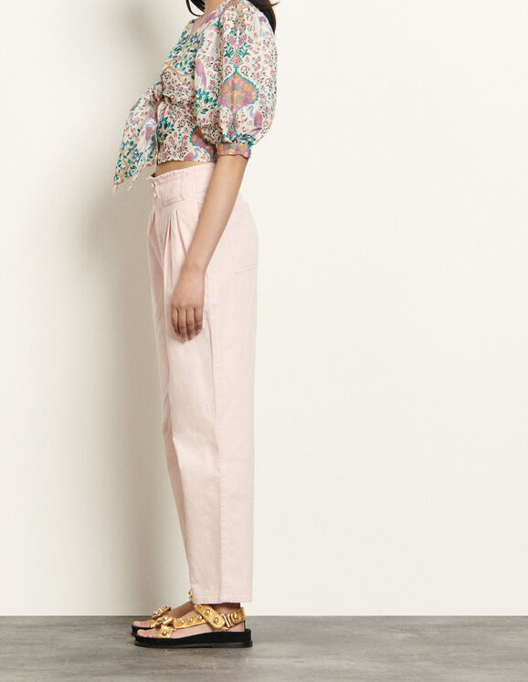 Printed cropped top in linen and silk : Tops & Shirts color Ivory