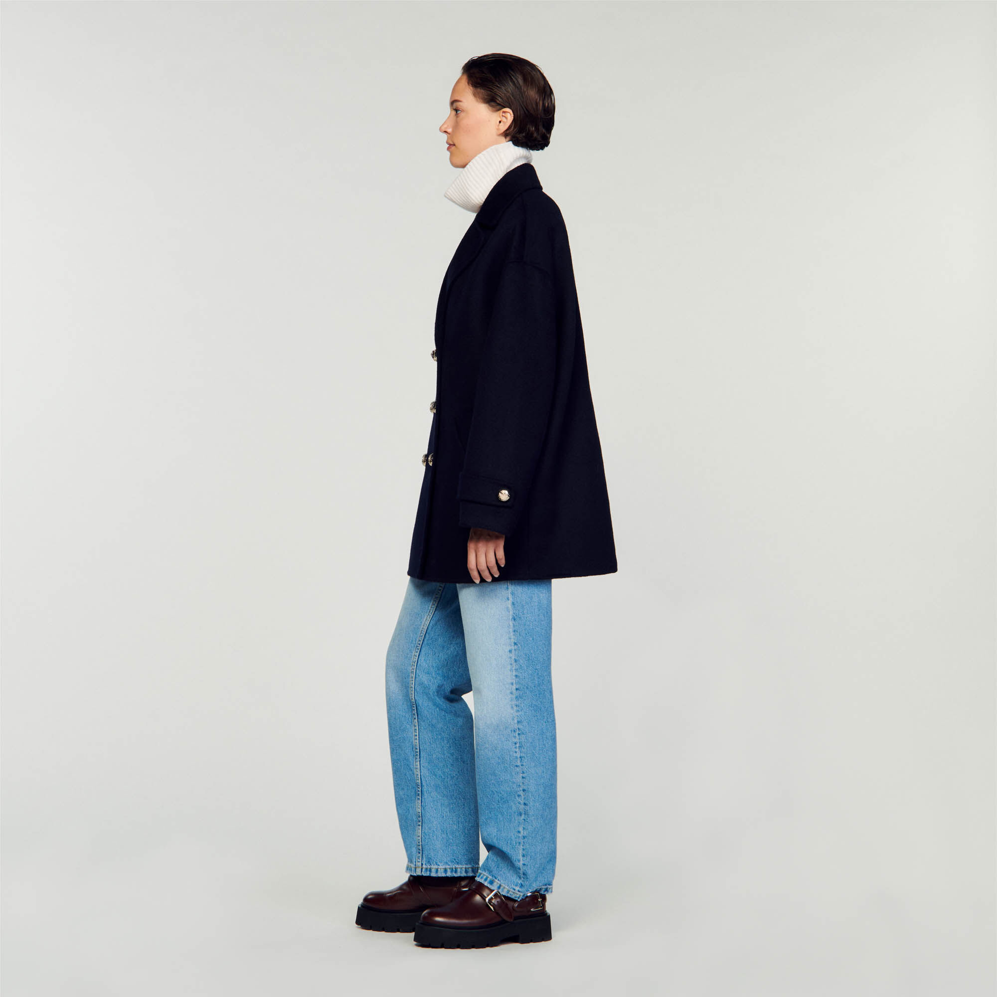 Sandro blue wool coat cheap