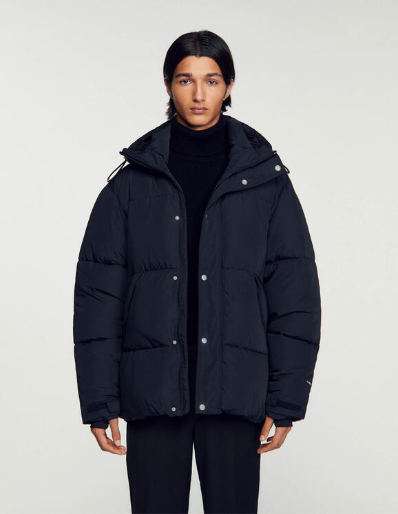 Long 3/4-length hooded puffer jacket - Coats | Sandro Paris
