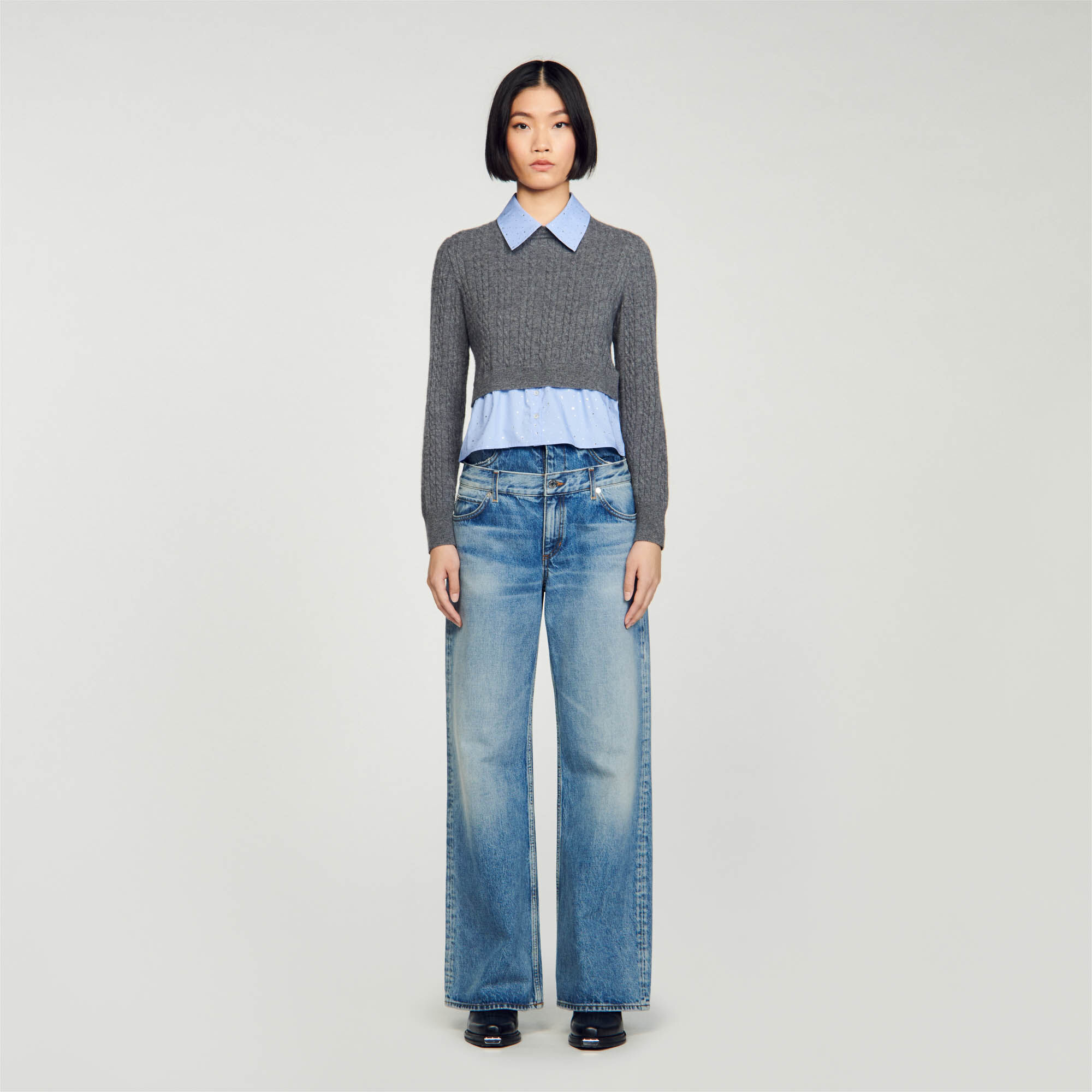 Cropped cable knit sweater sale