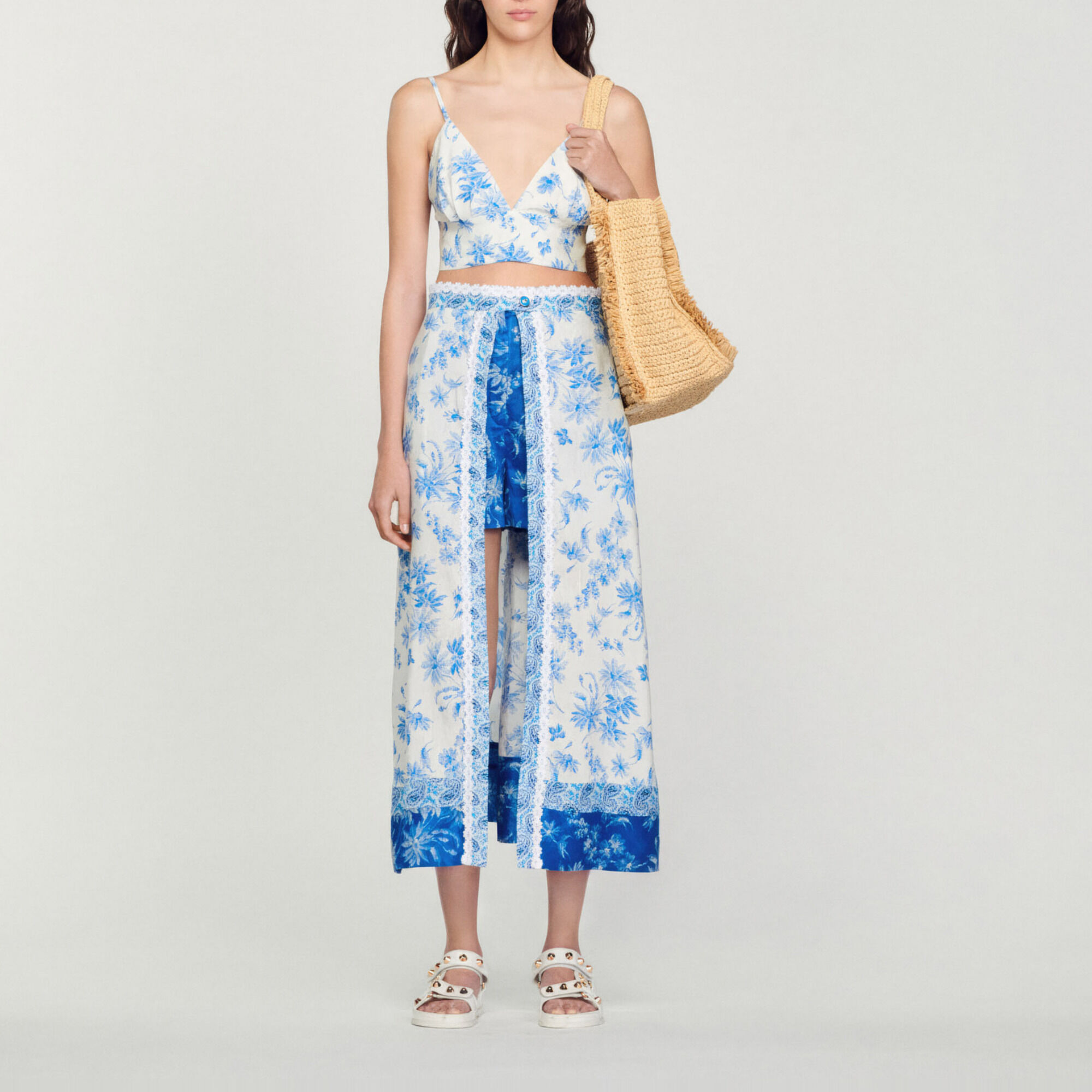 Albertville Long printed skirt with shorts Skirts Sandro Paris