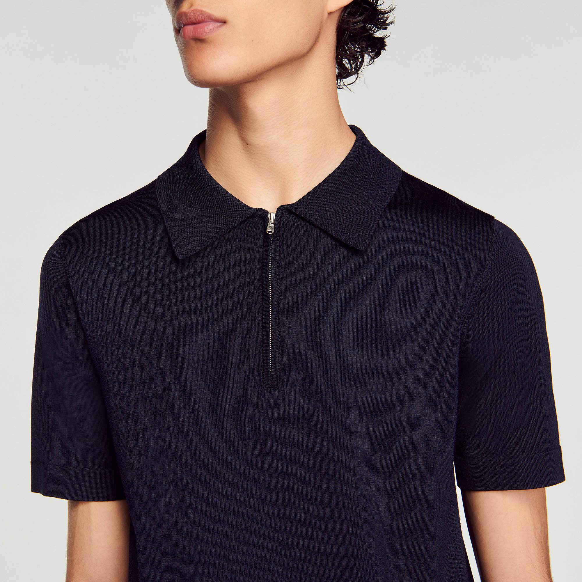 Zip Knitted polo shirt with zip collar - T-shirts & Polos | Sandro