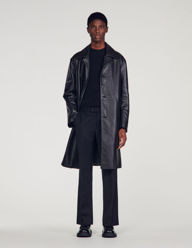 Long leather coat Black US_Men