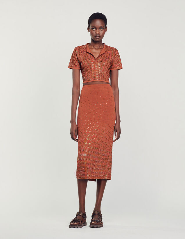 Rhinestone-embellished midi skirt Black US_Womens