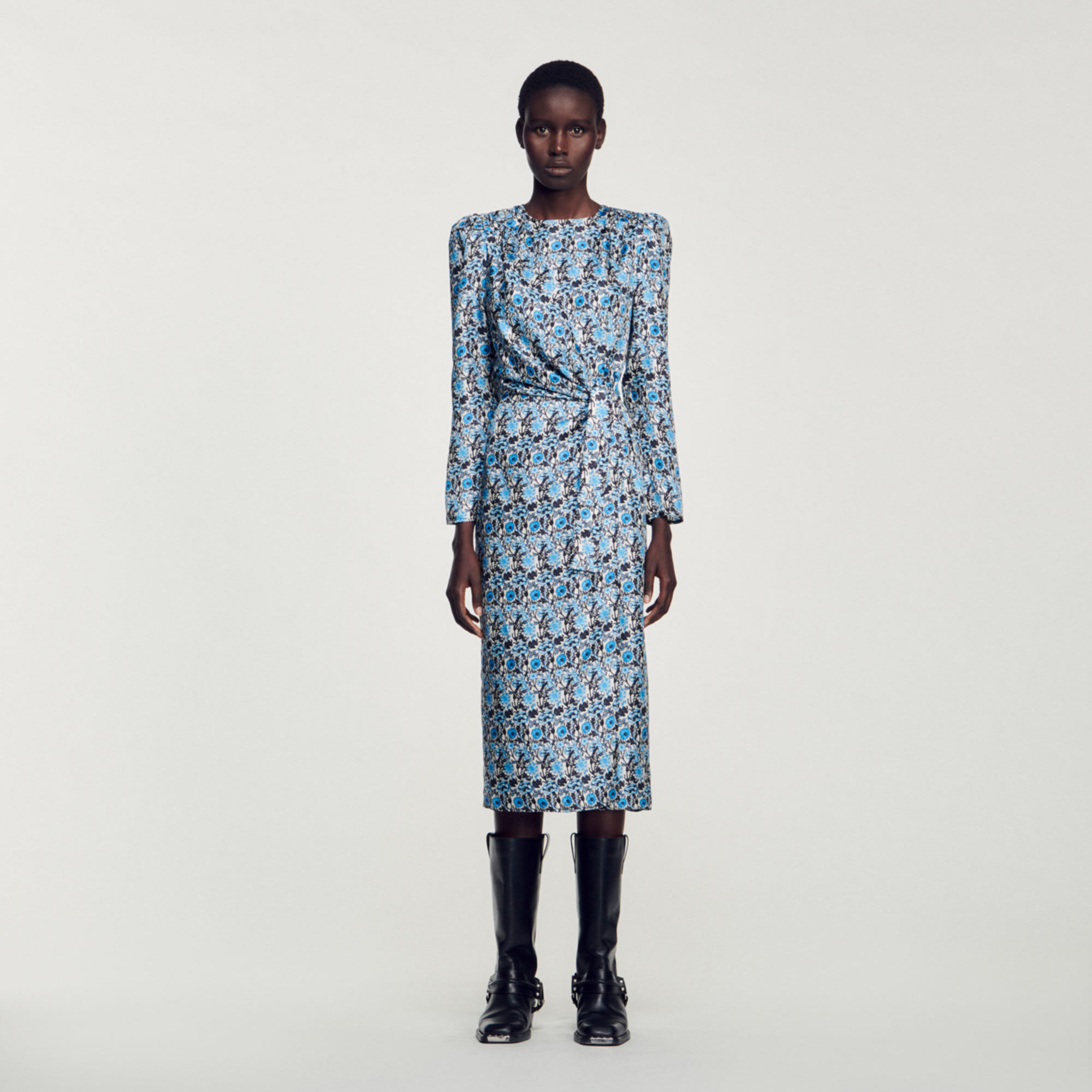 Sandro long dress with scarf on sale prints