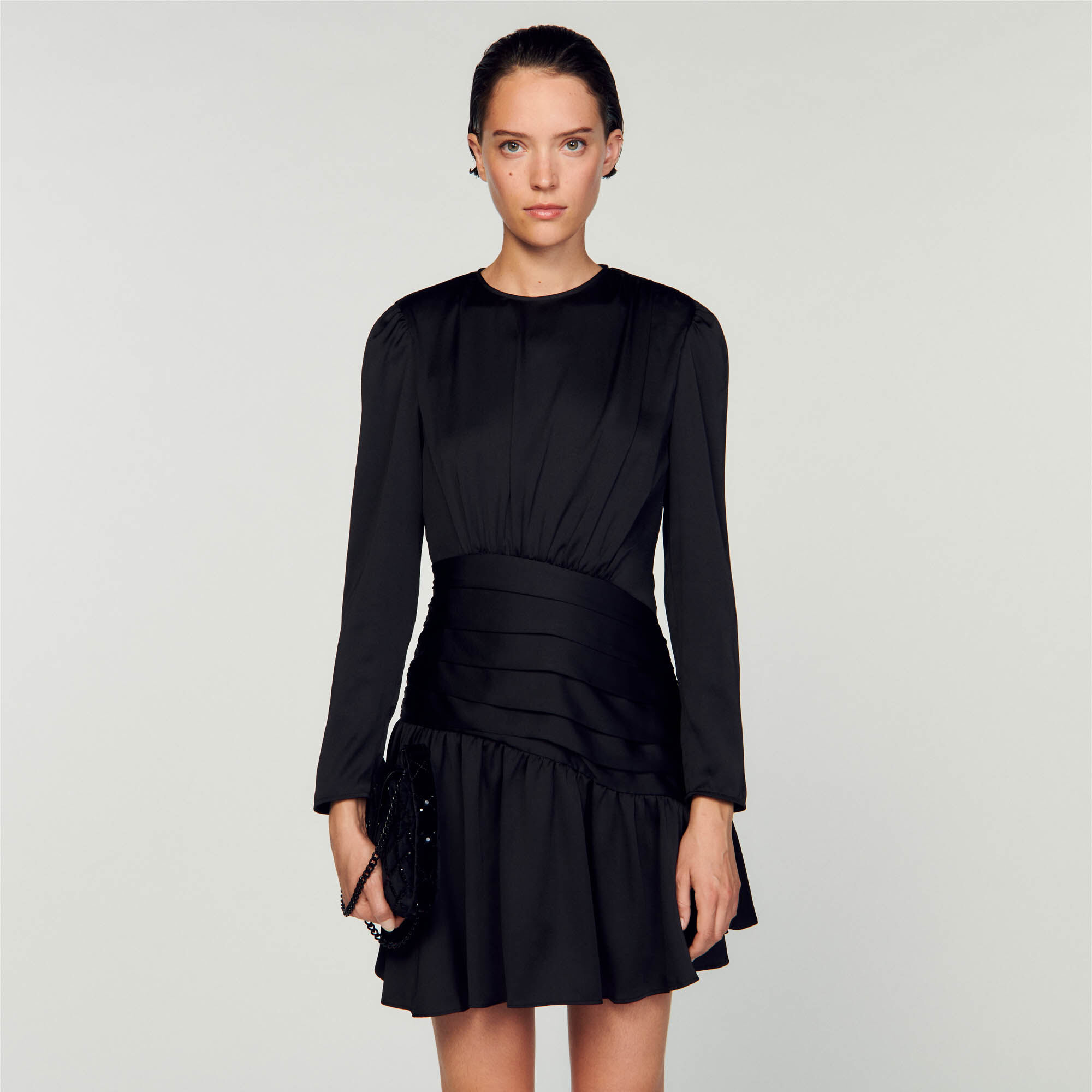 Sandro black ruffle dress online
