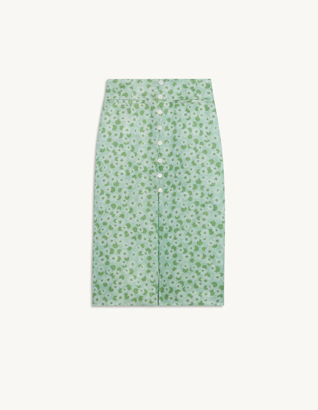 Sandro Straight printed skirt with buttons. 1