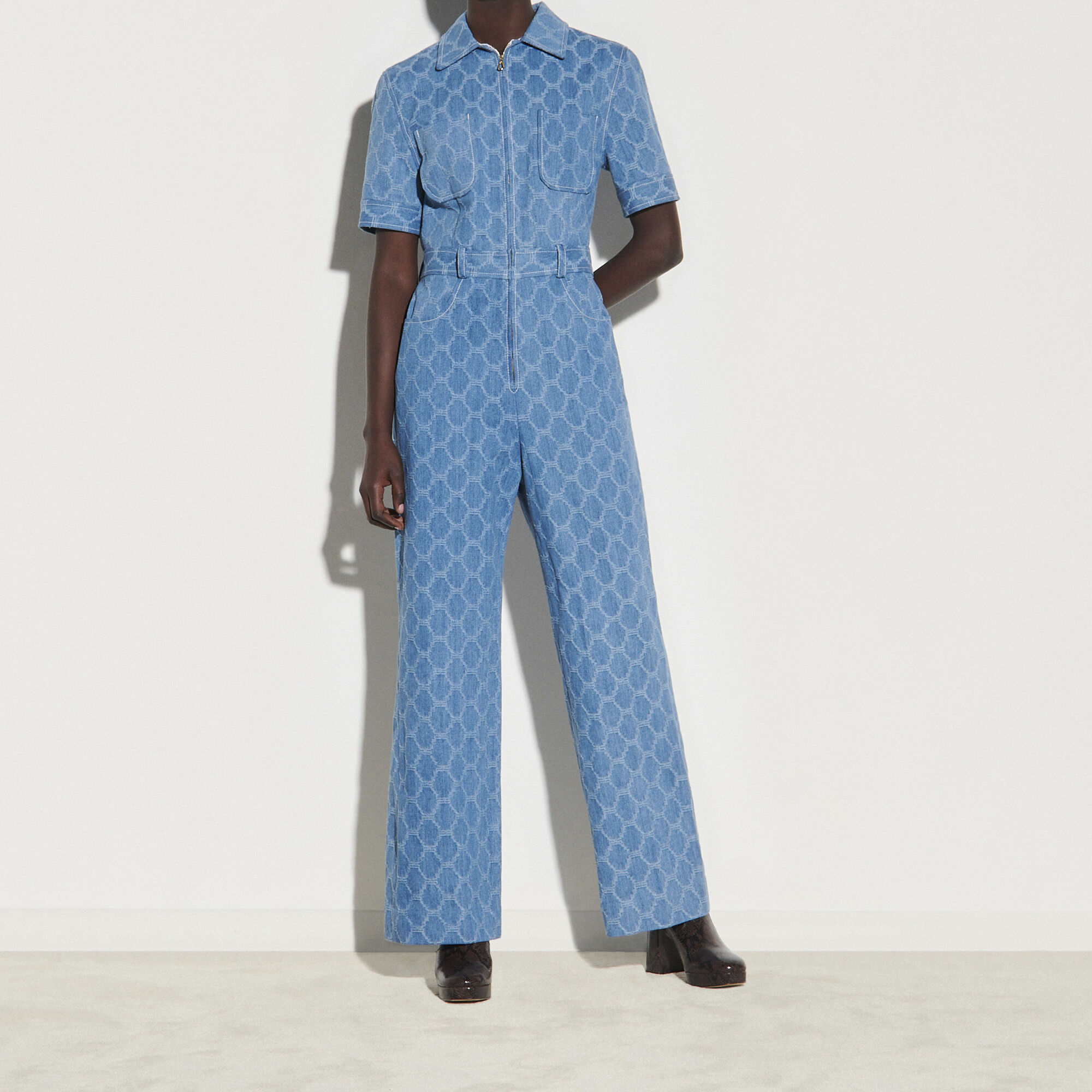 Sandro denim jumpsuit clearance