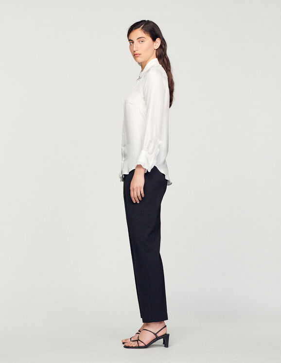 Silk shirt with pleated trim - Tops & Shirts | Sandro Paris