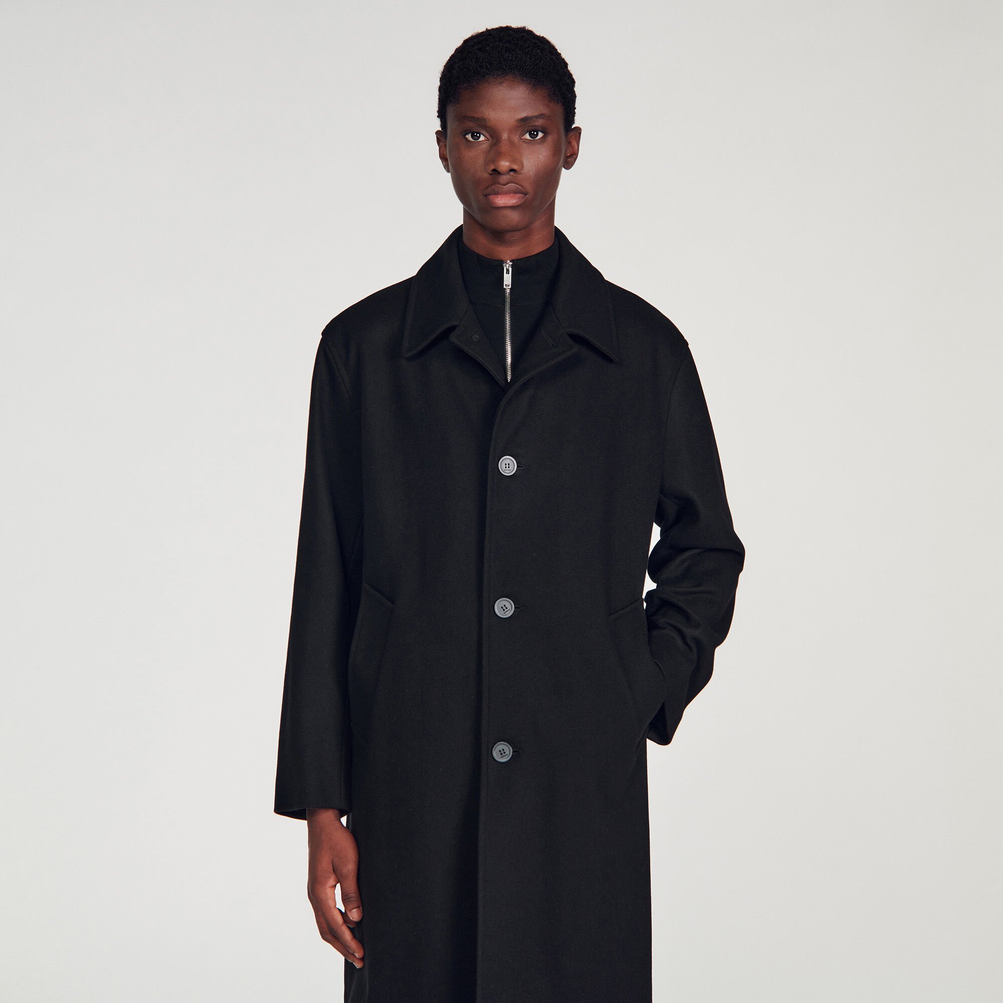 Wool Black Wool and cashmere coat Coats Sandro Paris