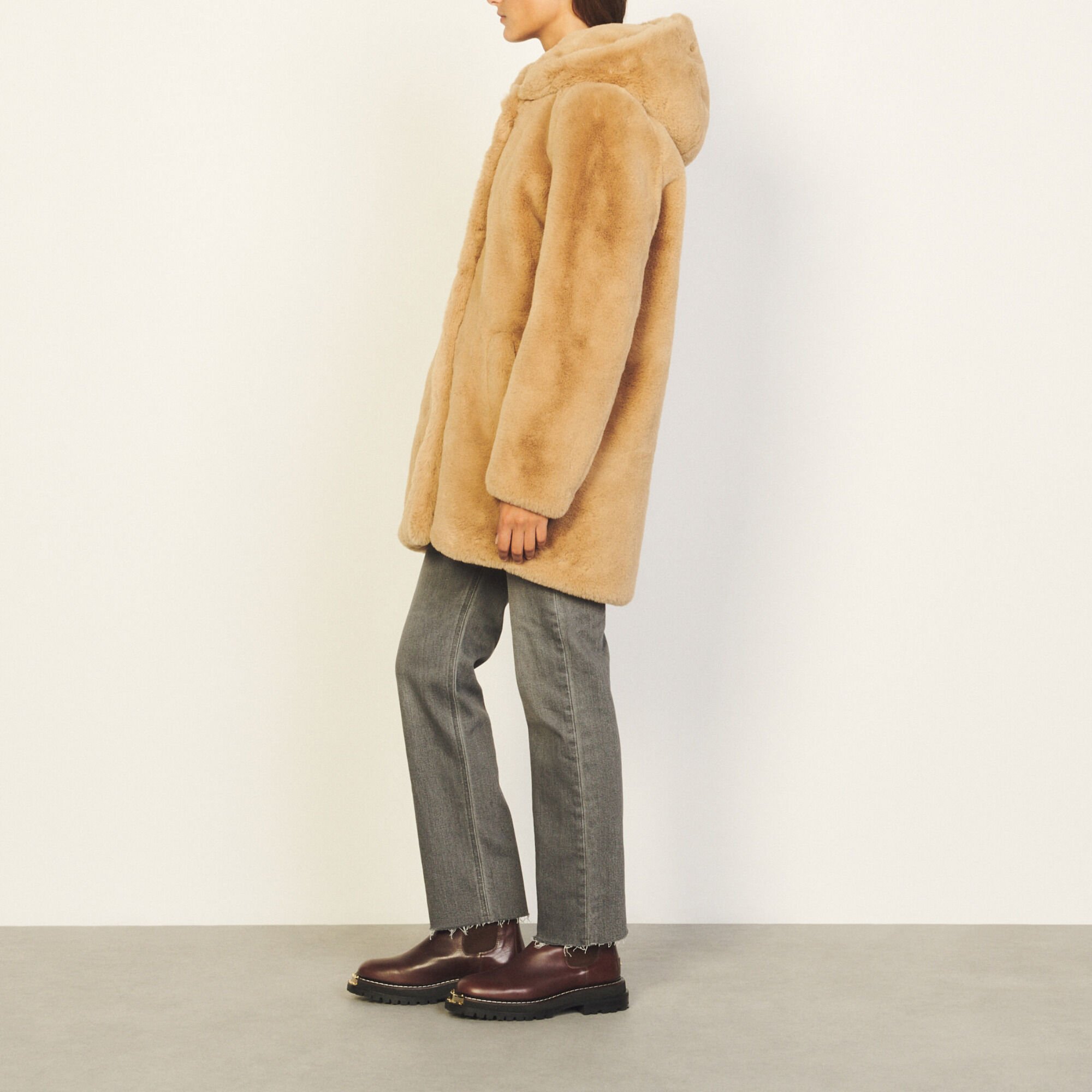 sandro faux fur hooded jacket