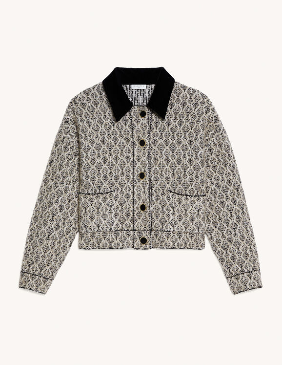 Lurex tweed jacket with contrast collar - Sweaters & Cardigans | Sandro ...