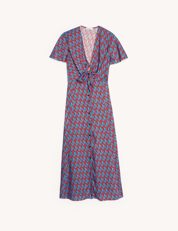Long printed dress with tie fastening - Dresses | Sandro Paris