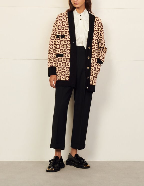 Long coatigan with jacquard pattern - Sweaters & Cardigans | Sandro Paris