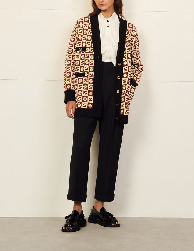 Sandro - Long coatigan with jacquard pattern Login to add to Wish list