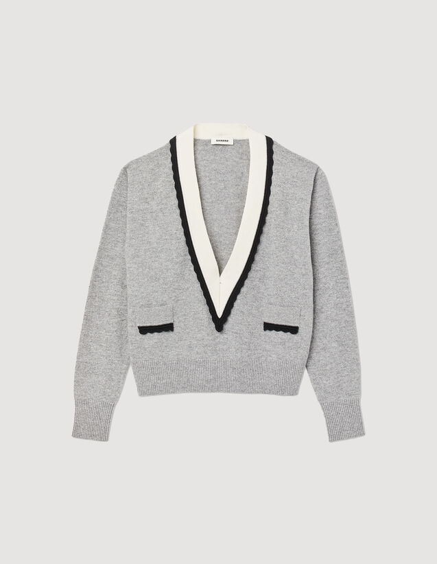 Sandro Sweater with contrasting deep V-neck Login to add to Wish list. 2
