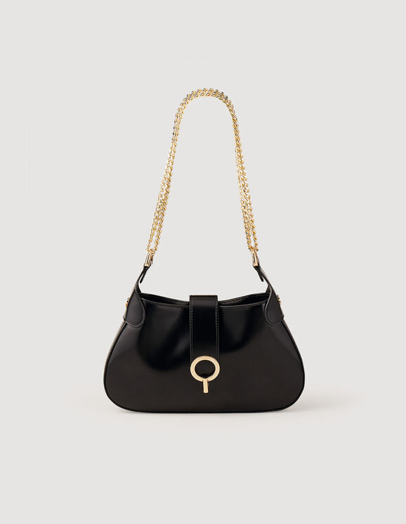 black shoulder bag with gold chain