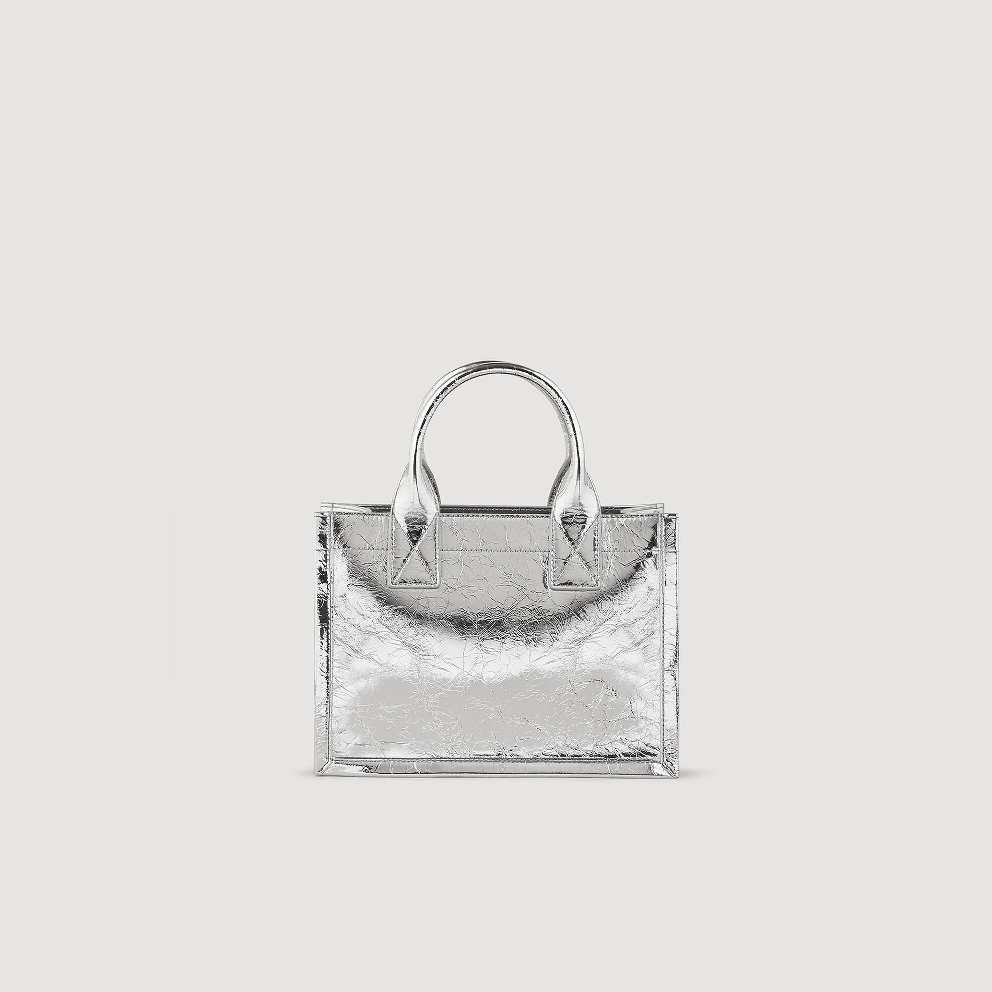 White and discount silver tote bag