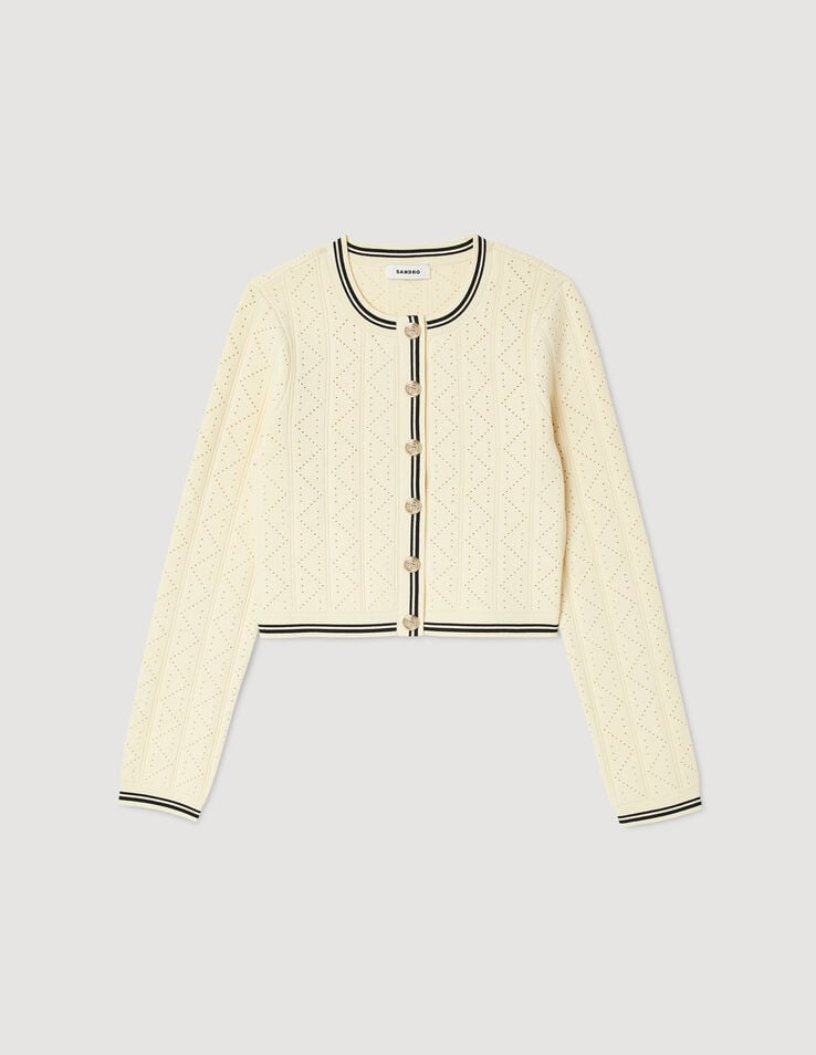 Sandro Cropped pointelle knit cardigan. 1