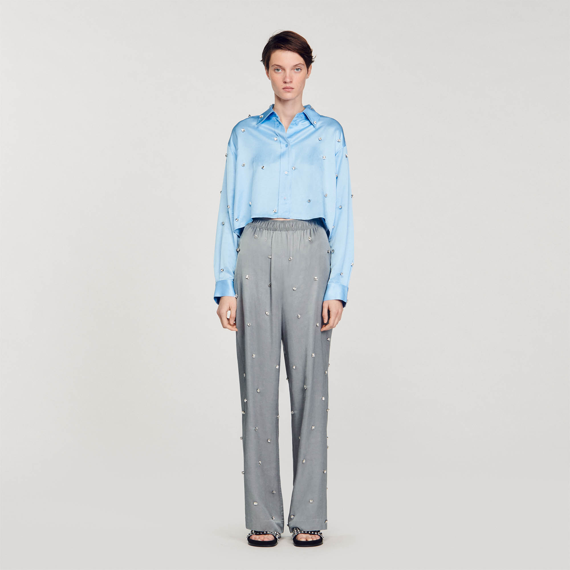 Kilyan Rhinestone linen trousers Pants Shorts Sandro Paris