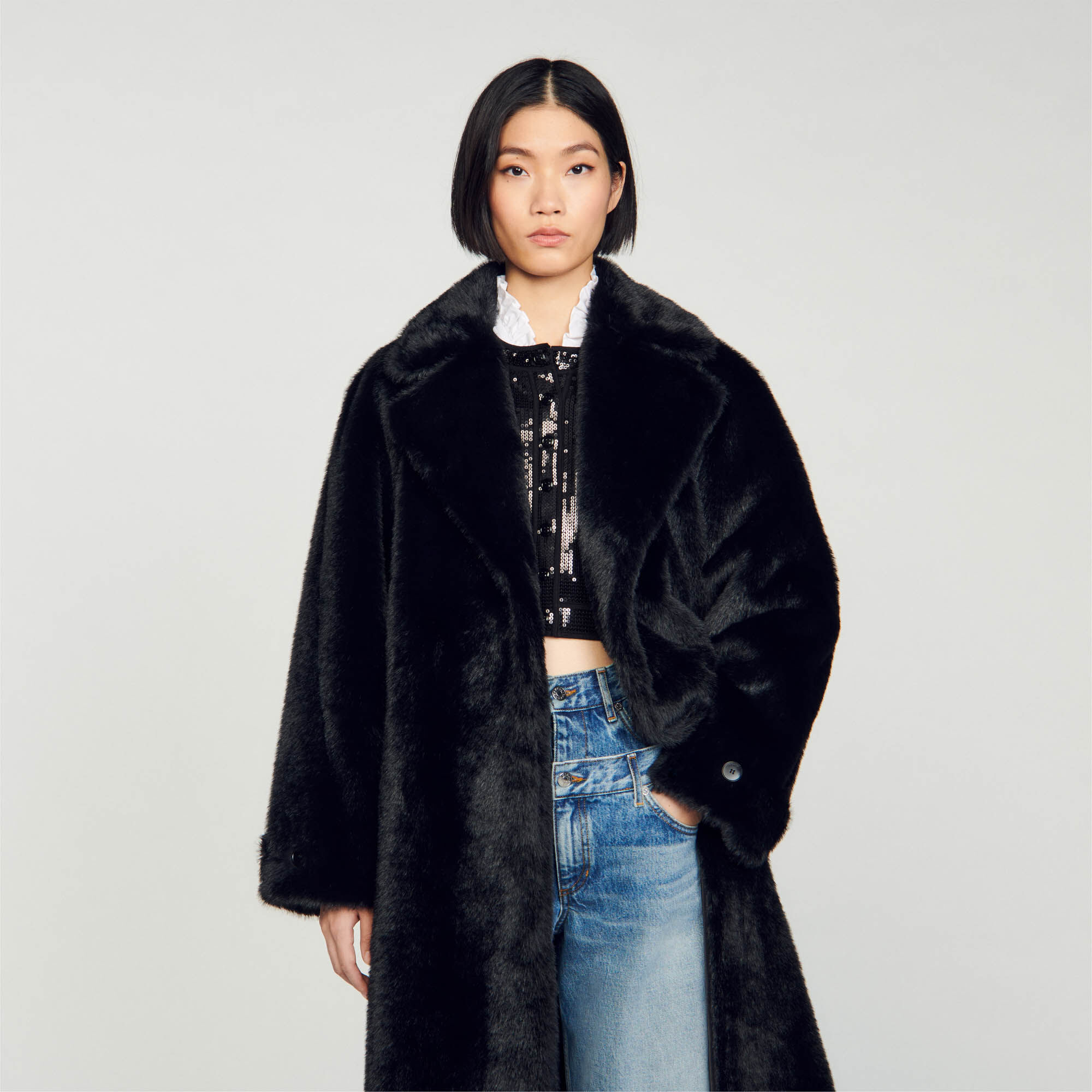 Demy Long faux fur coat Coats Sandro Paris