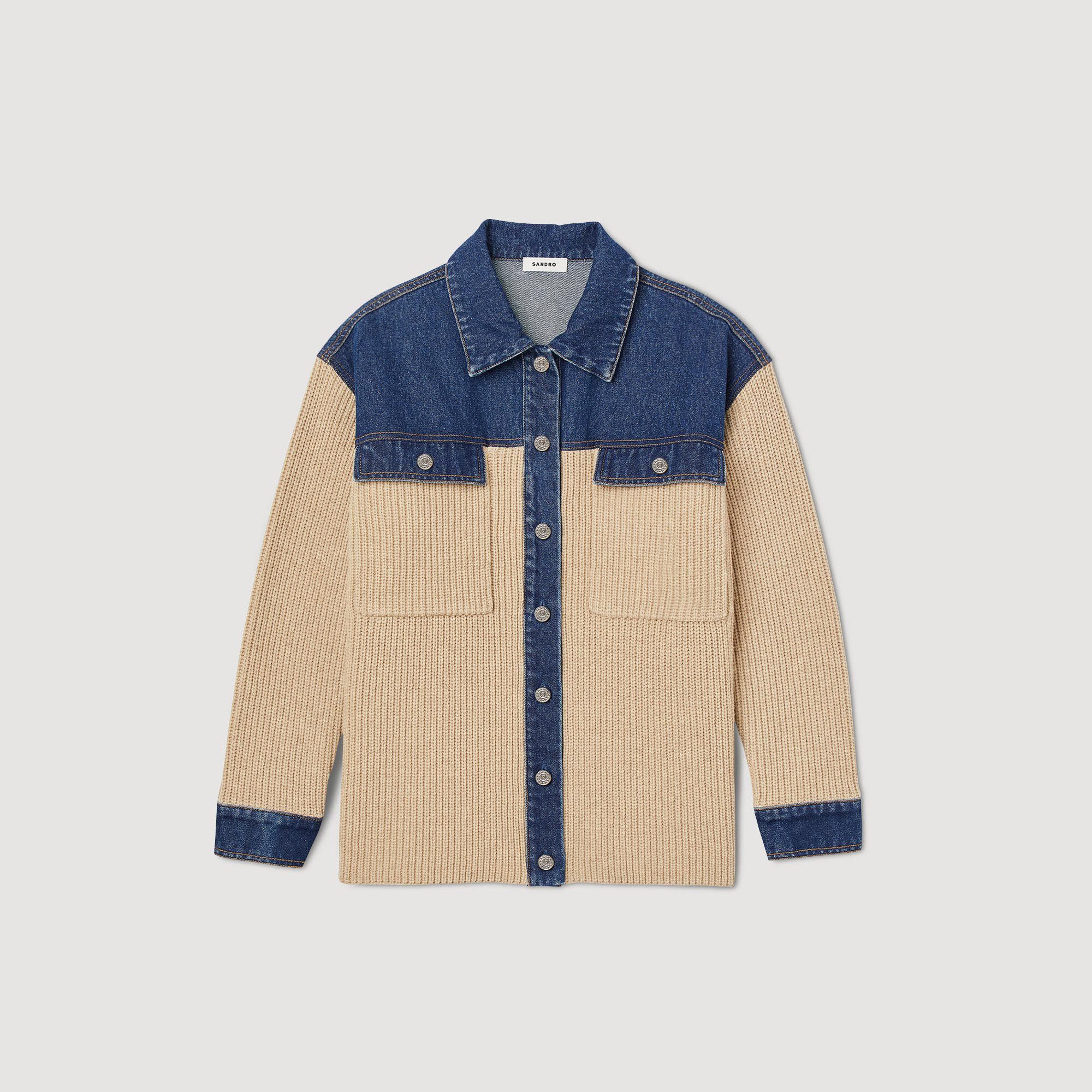 Knit and denim cardicoat