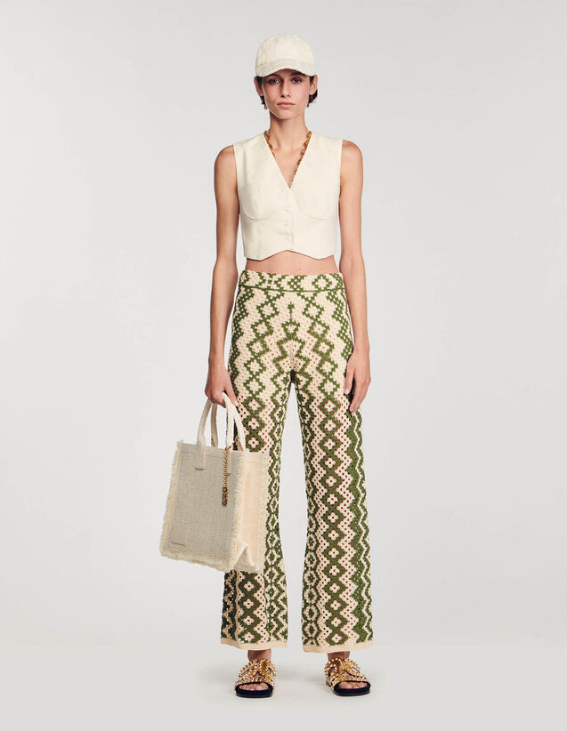 Knit pants Ecru / Olive Green US_Womens
