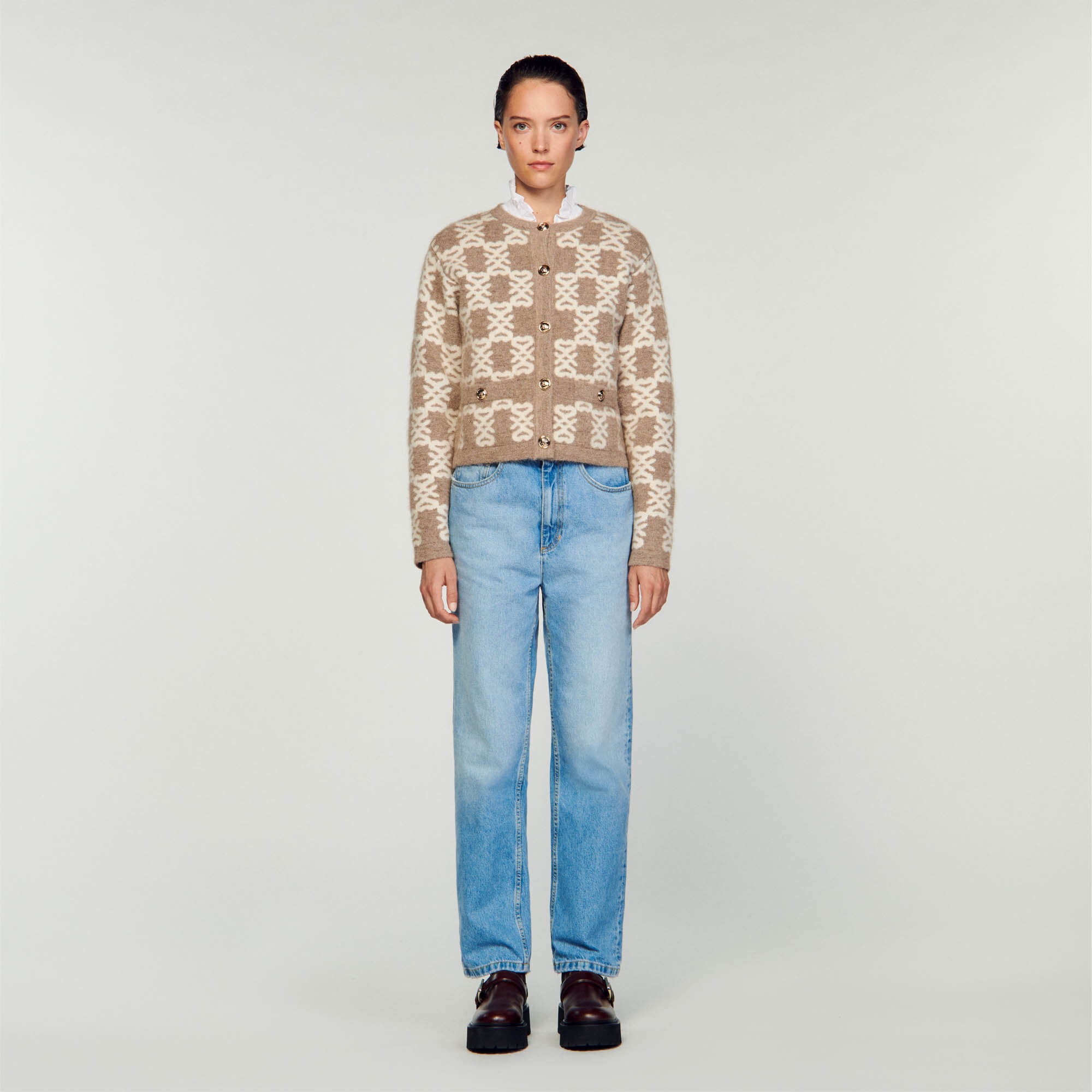Sandro cardigan sales with contrasting slogan