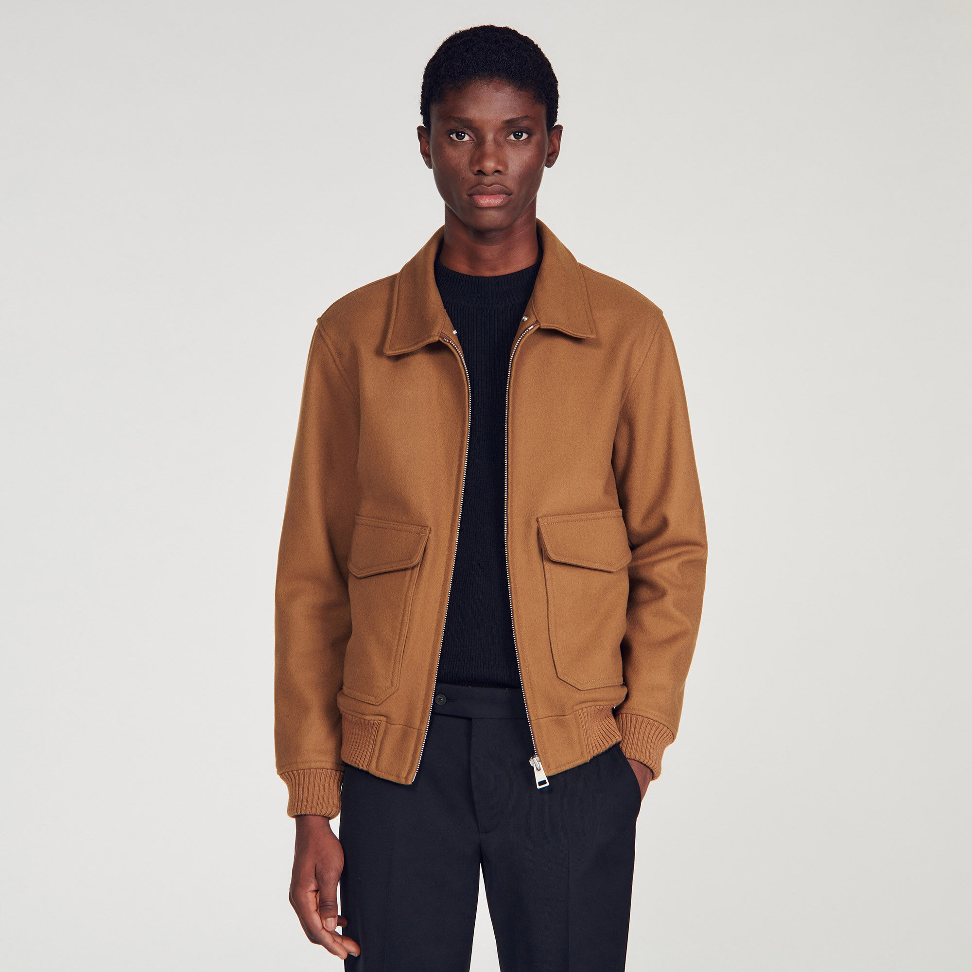 Aviator Aviator jacket with sheepskin collar Outerwear Sandro
