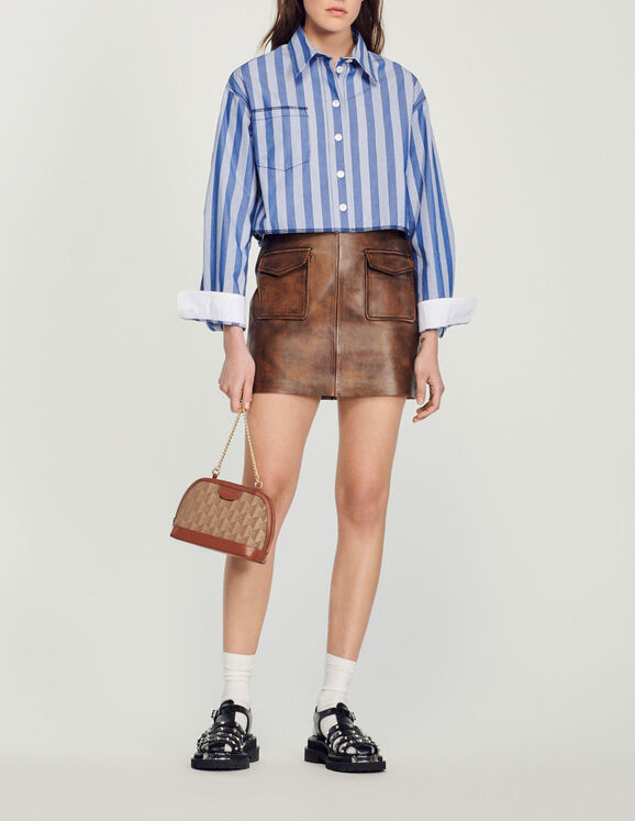 Louis Vuitton Button Waist Leather Mini Skirt