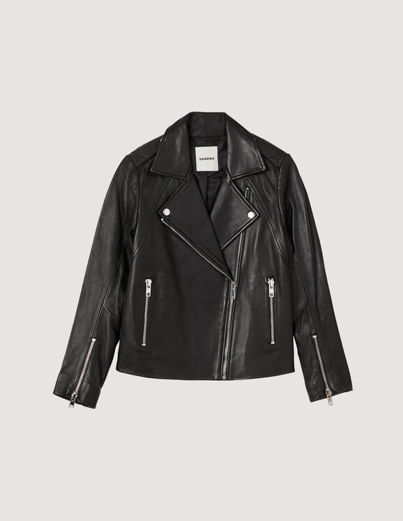 Sandro Leather Biker Jacket Black