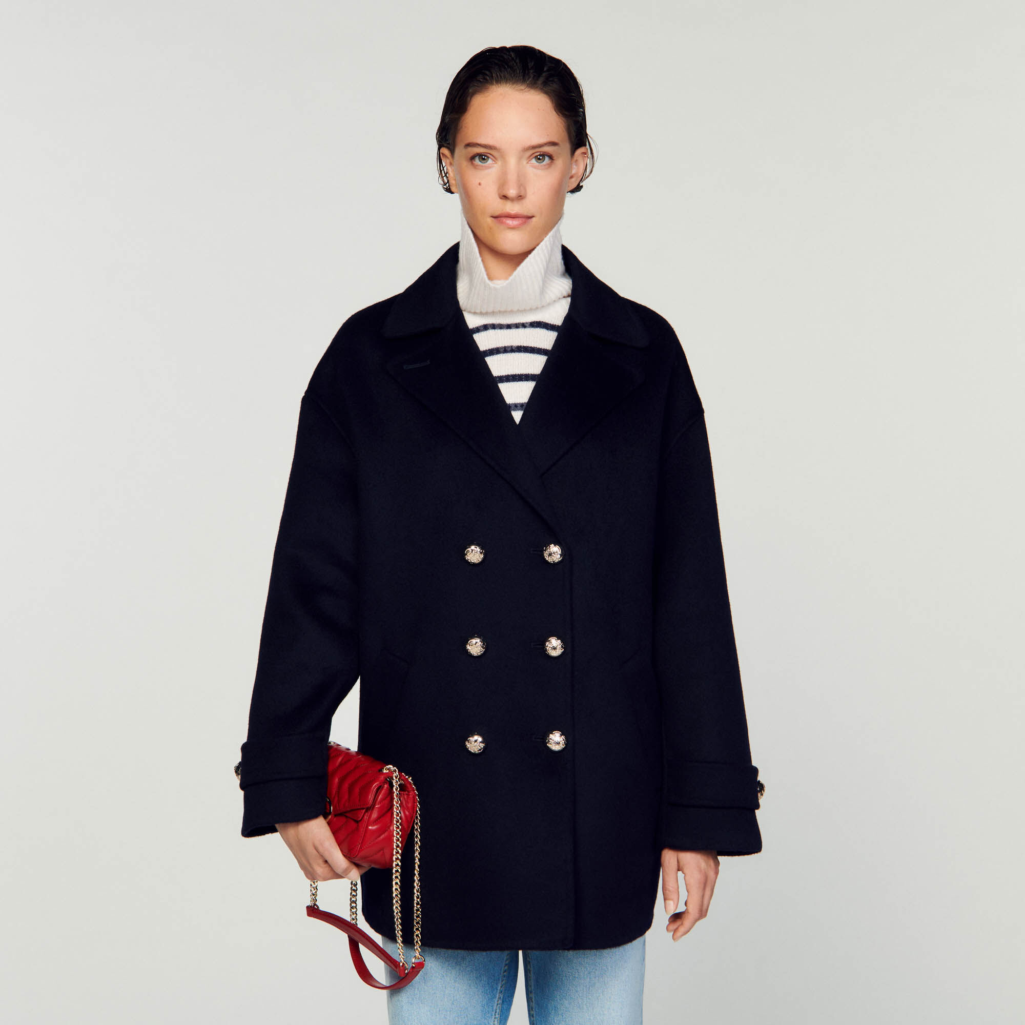 Women's navy online pea coat wool