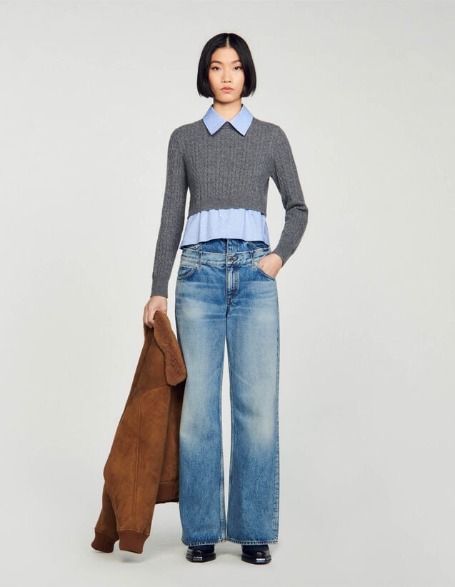Louis Vuitton Brown Lurex Knit Contrast Suede Shoulder Patch Detail Cropped Sweater Xs