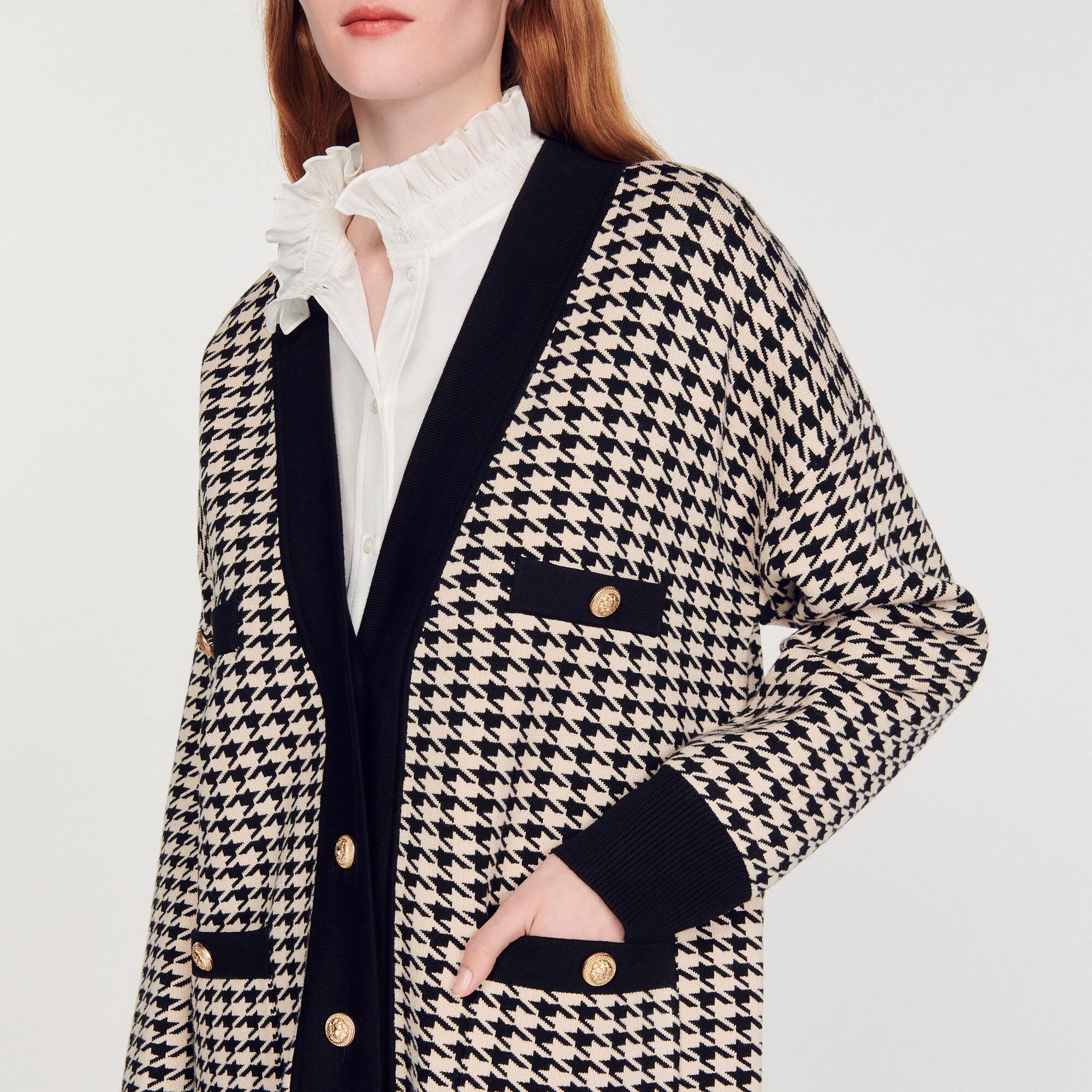 Sandro long houndstooth cardigan Clearance