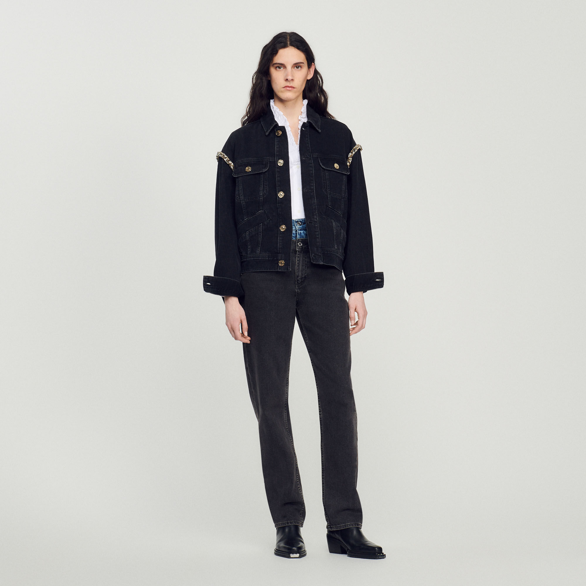 Sandro black denim jacket hot sale