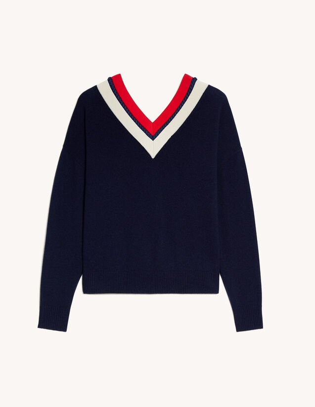 Striped V-neck sweater - Sweaters & Cardigans | Sandro Paris