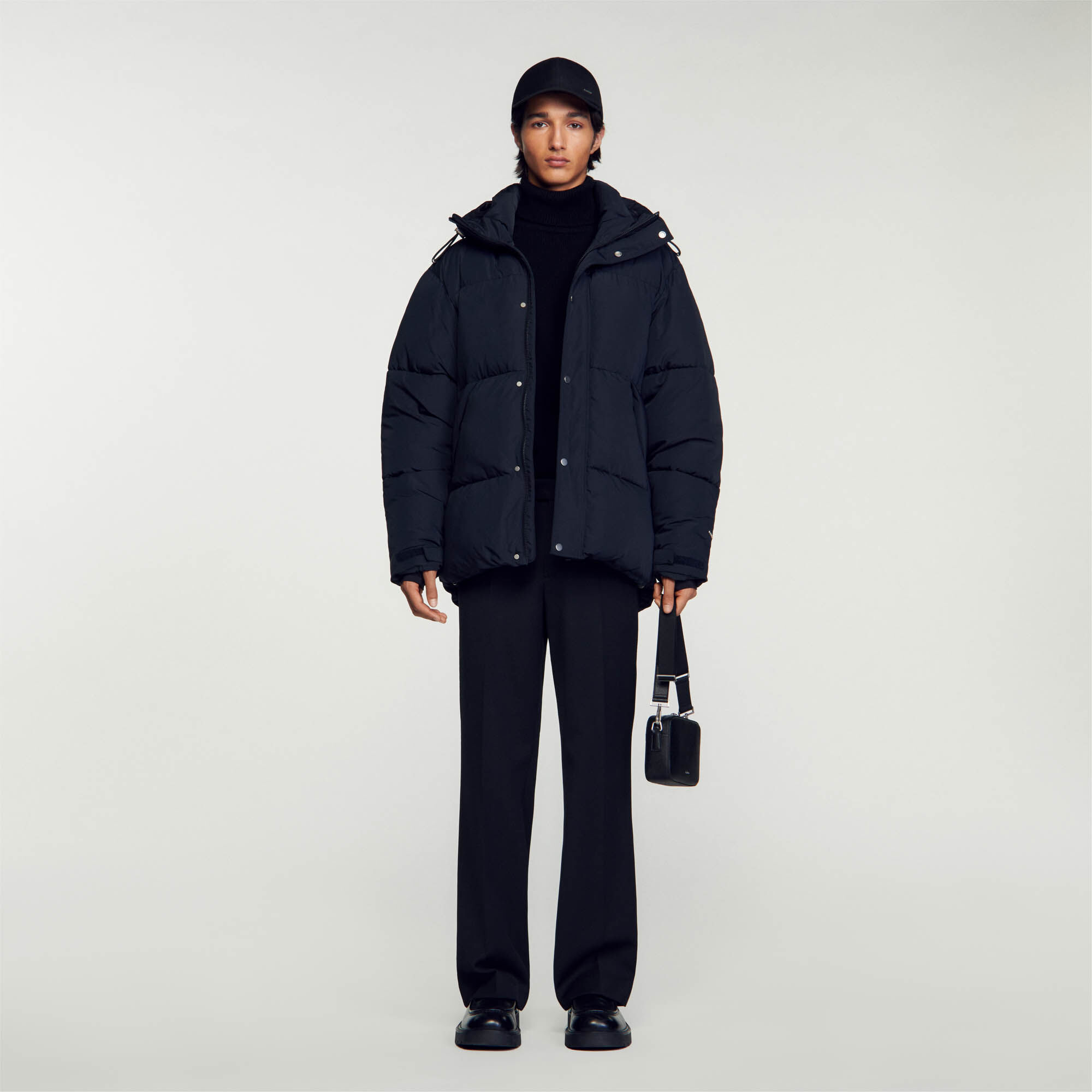 Black hooded best sale puffer jacket long