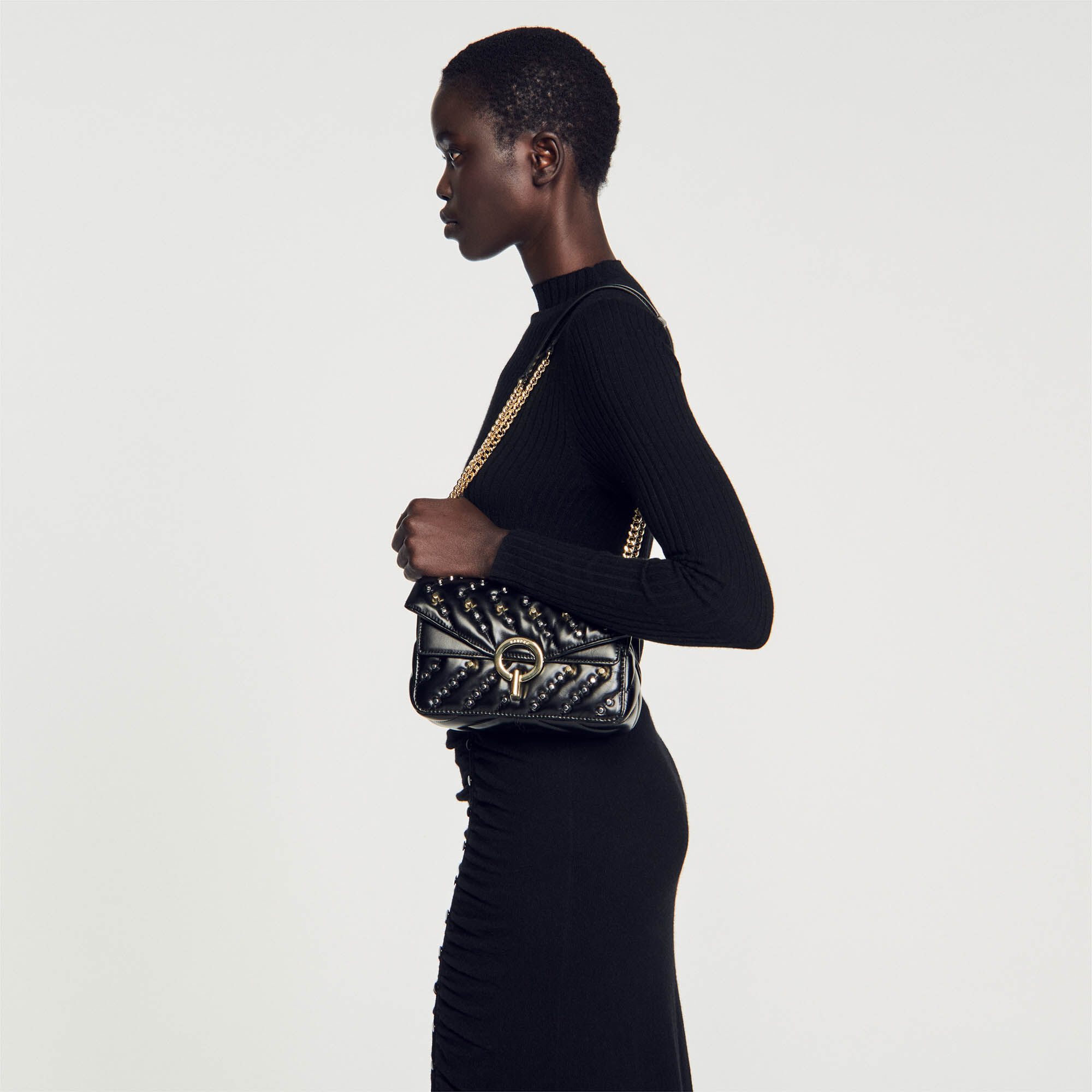 Studded leather bag sales