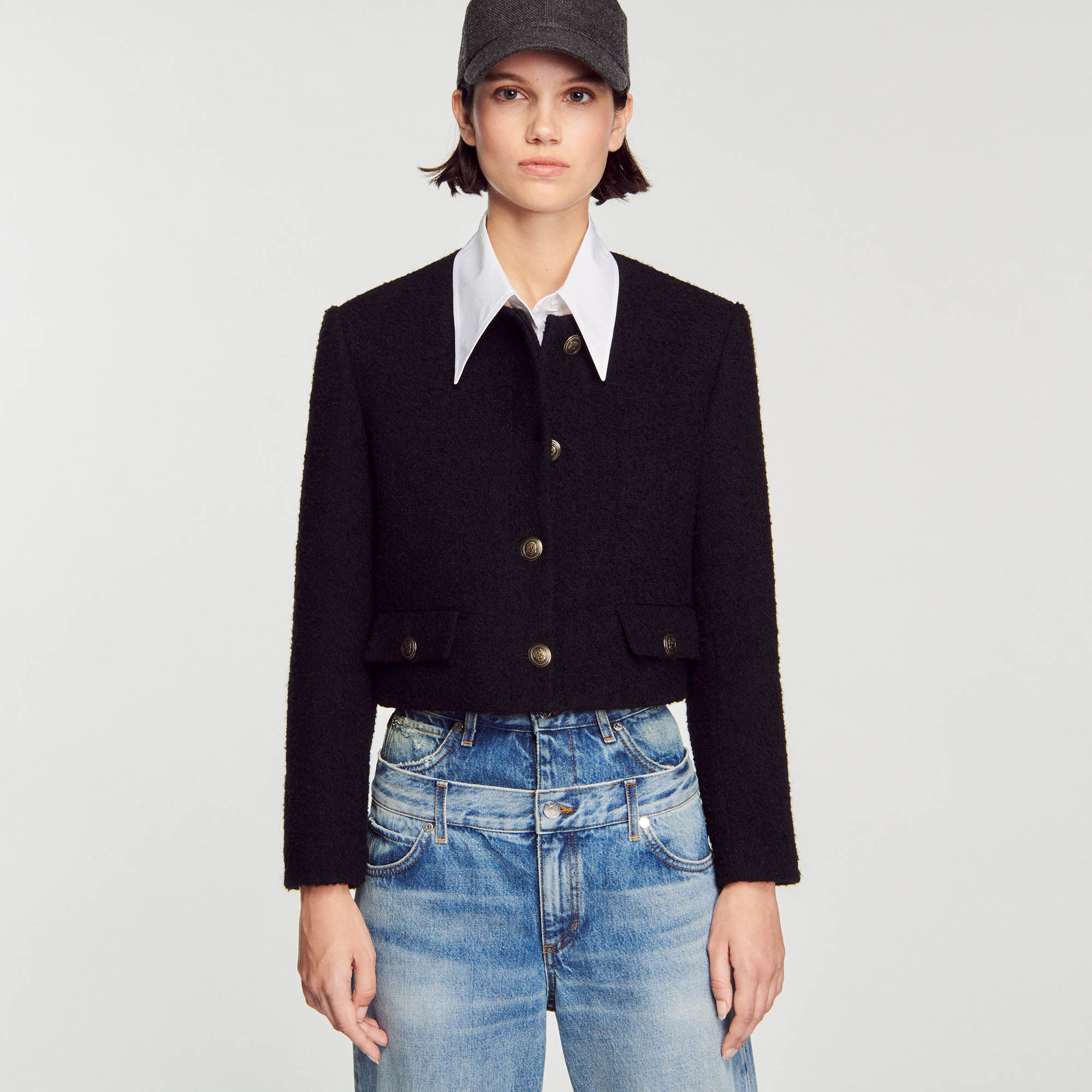 Wallace Cropped boucl wool jacket Jackets Blazers Sandro Paris