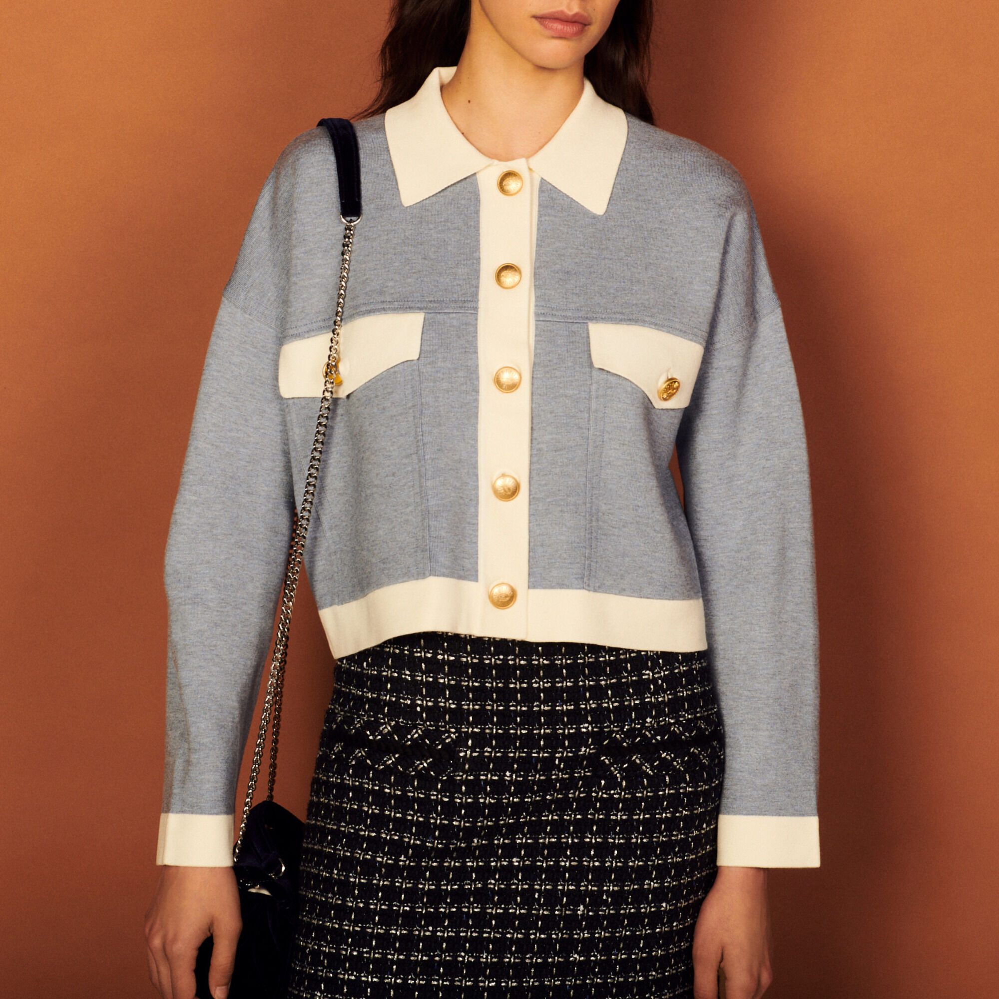 gold cropped cardigan