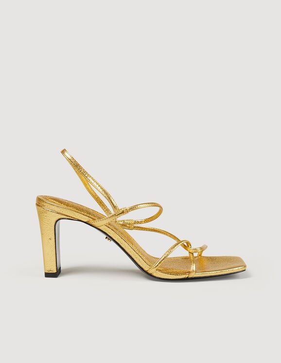 Embossed leather sandals Gold US_Womens