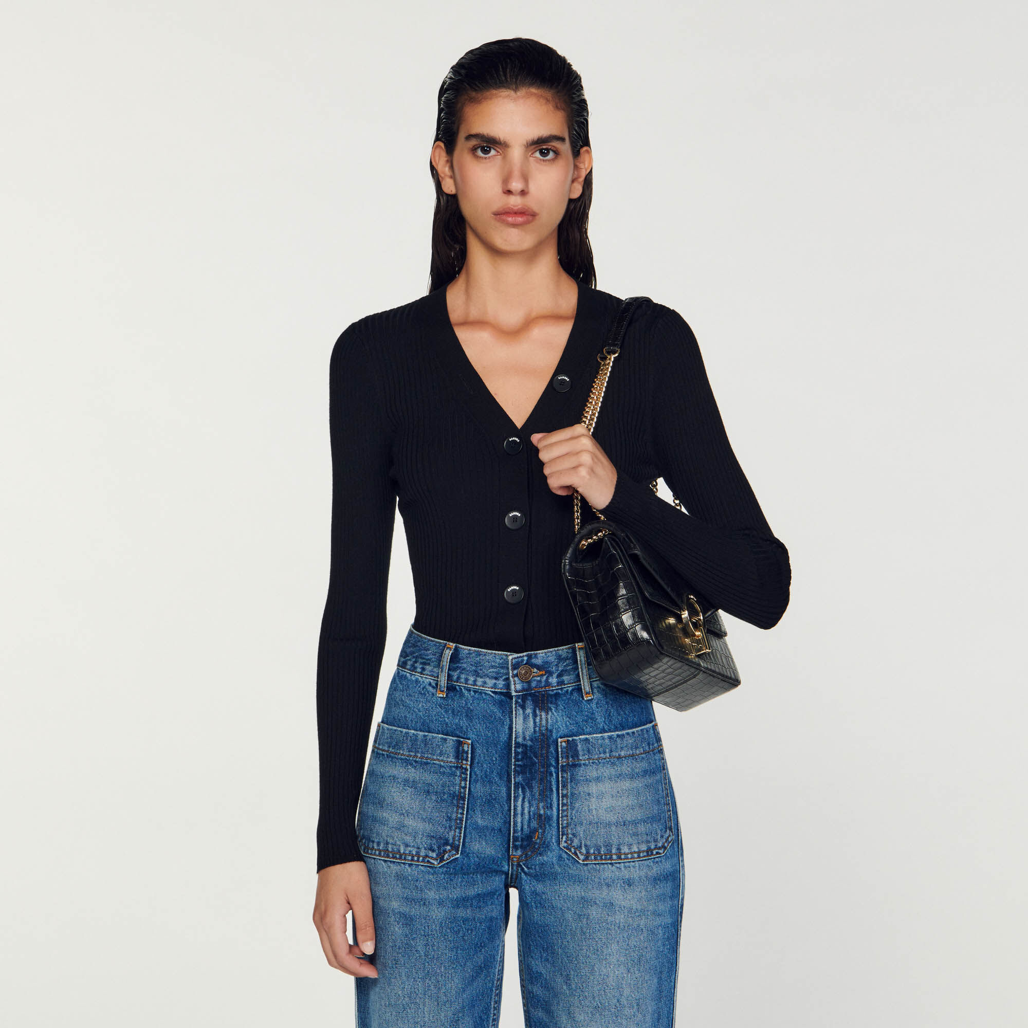 sandro fine ribbed knit cardigan