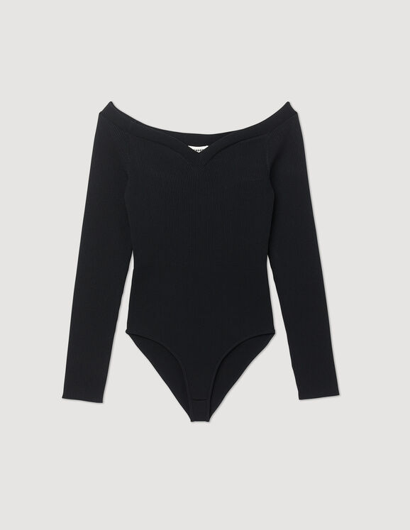 Sandro Knit bodysuit with sweetheart neck