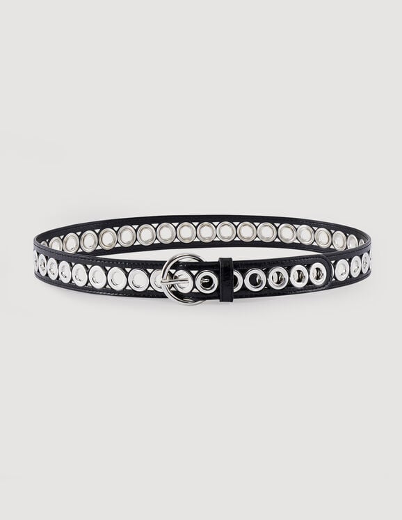 Belt with round buckle and eyelets Black US_Womens