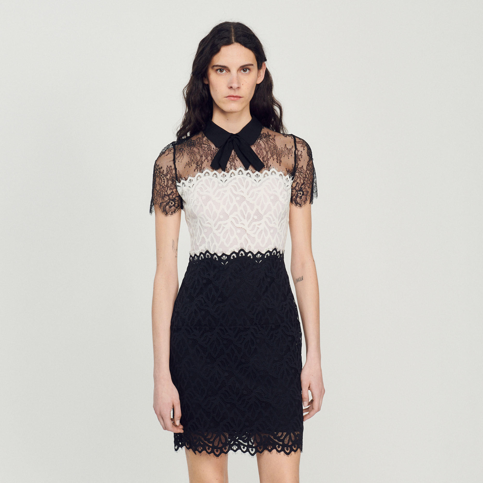 Two-tone lace dress - Dresses | Sandro Paris