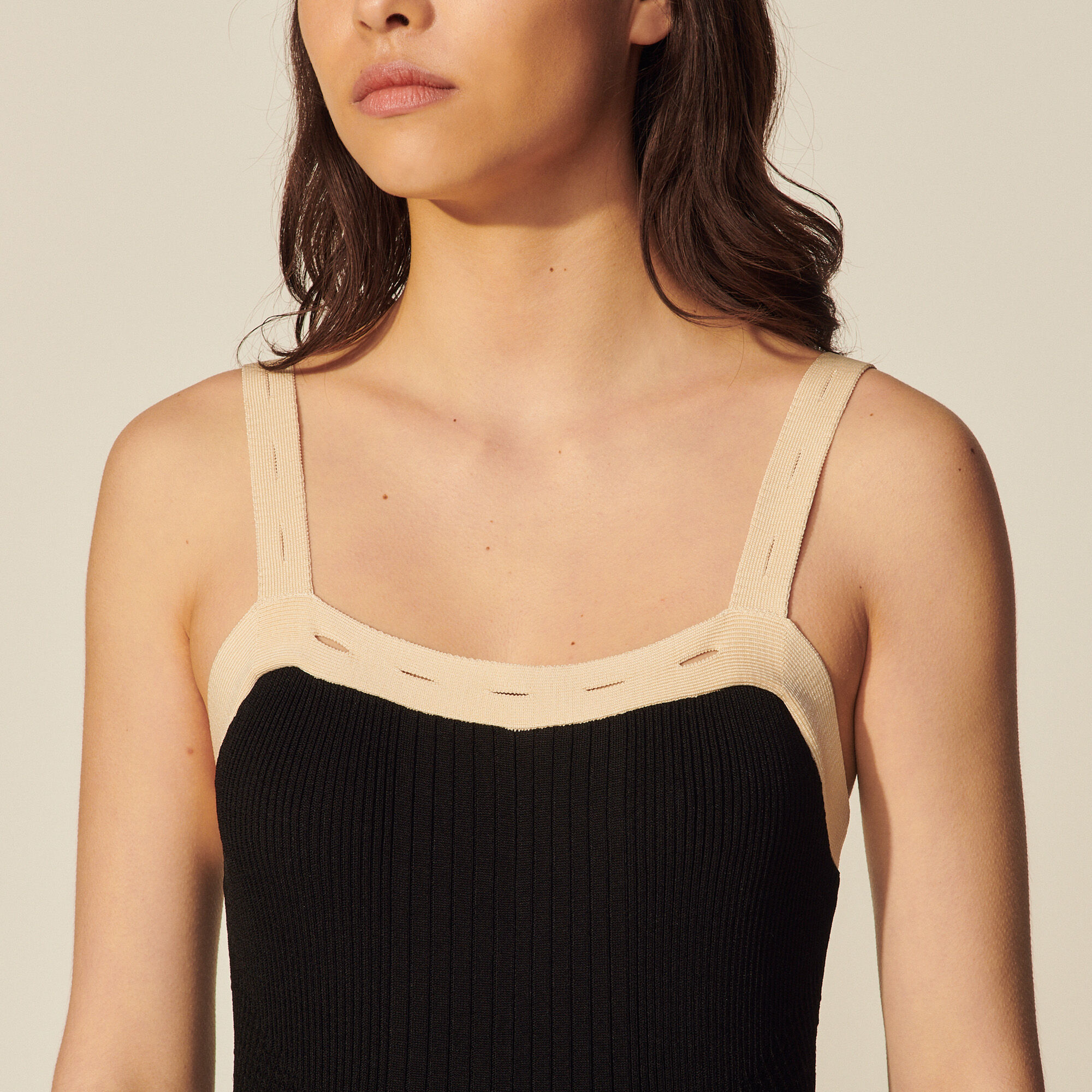安い Sandro サンドロ Two Tone Knit Dress With Straps ワンピース リアルサープラス Www Aquapark Mk